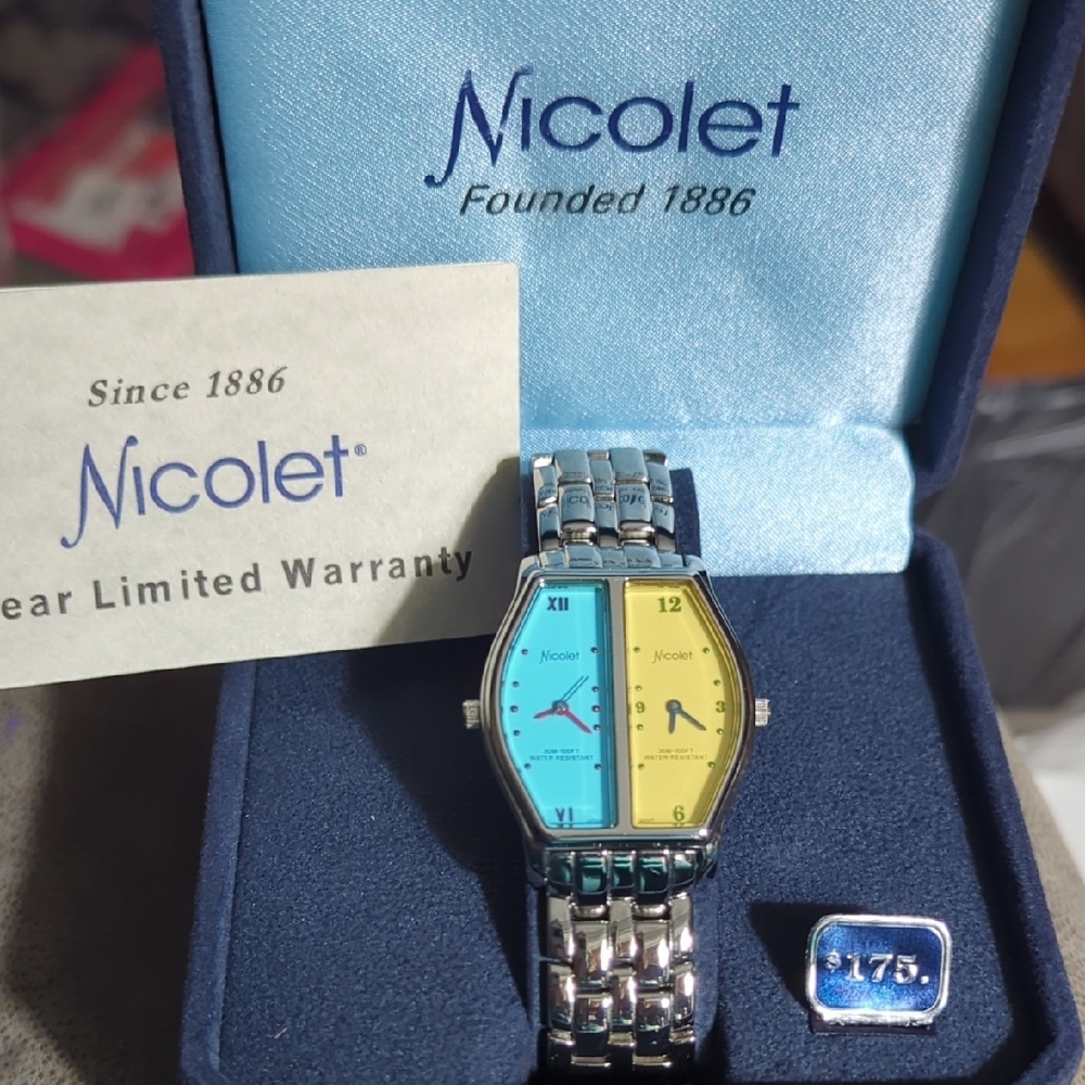 Nicolet Blue and Yellow Dual-Time Watch - Picture 7 of 9